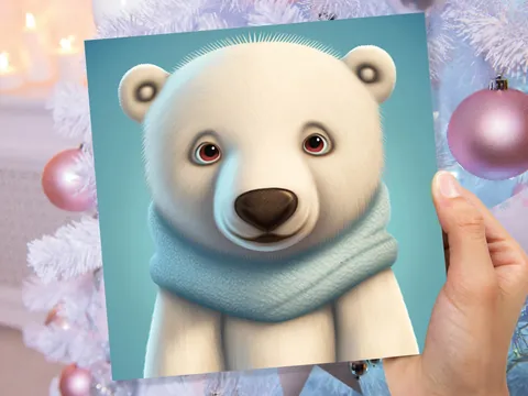 Blue Polar Bear Cub Winter Card - View 7