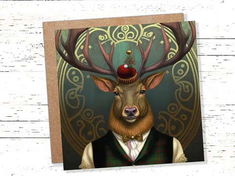 Dapper Deer Card Wearing Suit with Tartan Scottish Hat Tam o’ Shanter Scotland Greetings Cards For Family Best Friends Xmas 2026 Thank You - View 3