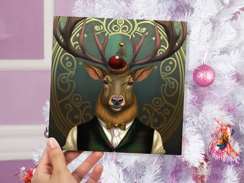 Dapper Deer Card Wearing Suit with Tartan Scottish Hat Tam o’ Shanter Scotland Greetings Cards For Family Best Friends Xmas 2026 Thank You - View 4