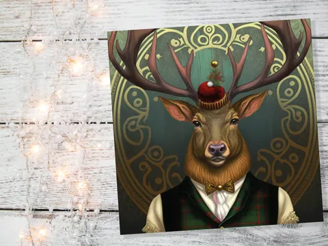 Dapper Deer Card Wearing Suit with Tartan Scottish Hat Tam o’ Shanter Scotland Greetings Cards For Family Best Friends Xmas 2026 Thank You - View 7