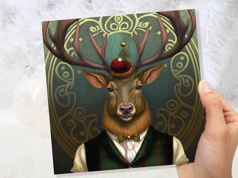 Dapper Deer Card Wearing Suit with Tartan Scottish Hat Tam o’ Shanter Scotland Greetings Cards For Family Best Friends Xmas 2026 Thank You - View 8