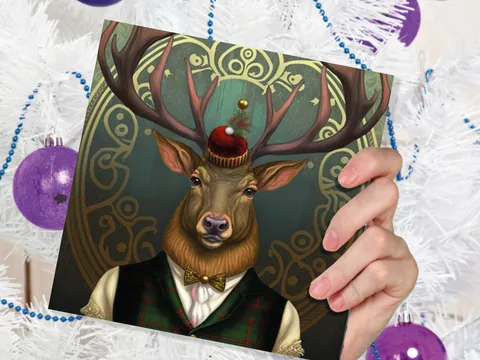 Dapper Deer Card Wearing Suit with Tartan Scottish Hat Tam o’ Shanter Scotland Greetings Cards For Family Best Friends Xmas 2026 Thank You - View 5