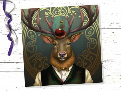 Dapper Deer Card Wearing Suit with Tartan Scottish Hat Tam o’ Shanter Scotland Greetings Cards For Family Best Friends Xmas 2026 Thank You - View 6
