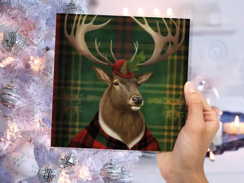 Dapper Deer Card – Green Tartan - View 4