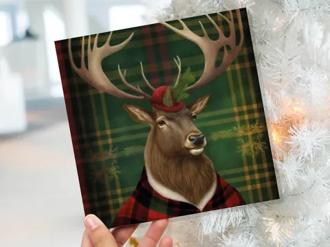Dapper Deer Card – Green Tartan - View 9