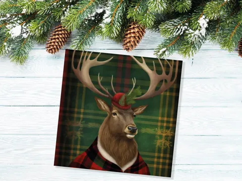 Dapper Deer Card – Green Tartan - View 5