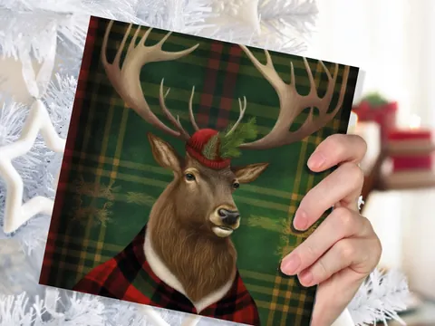 Dapper Deer Card – Green Tartan - View 6