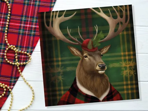 Dapper Deer Card – Green Tartan