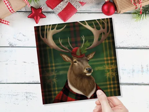 Dapper Deer Card – Green Tartan - View 8