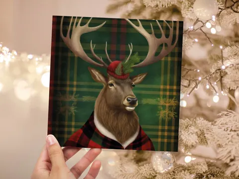 Dapper Deer Card – Green Tartan - View 3