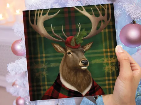 Dapper Deer Card – Green Tartan - View 7
