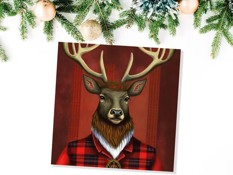 Dapper Deer Card – Red Tartan - View 8