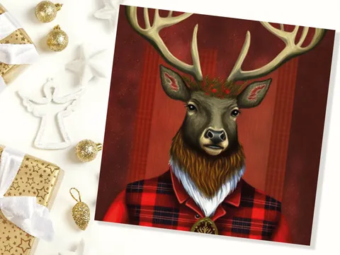 Dapper Deer Card – Red Tartan - View 5