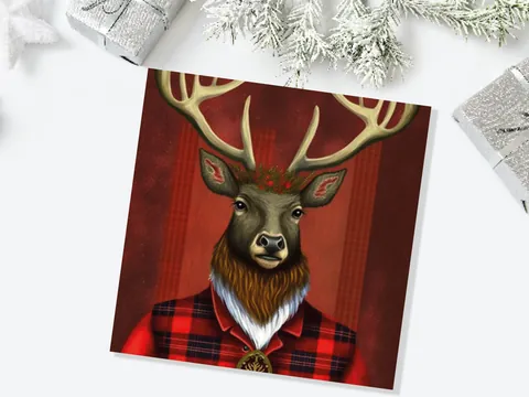 Dapper Deer Card – Red Tartan