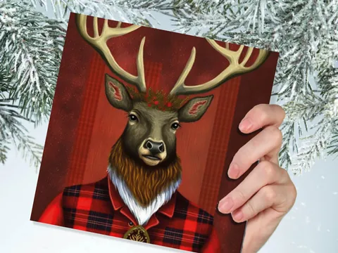 Dapper Deer Card – Red Tartan - View 6
