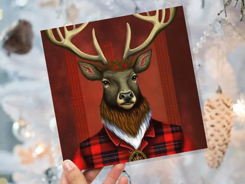 Dapper Deer Card – Red Tartan - View 9