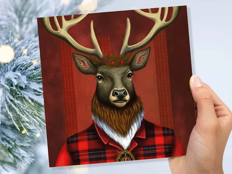 Dapper Deer Card – Red Tartan - View 7