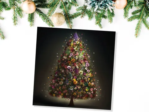 Pink Floral Christmas Tree Card - View 8