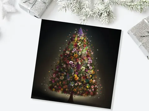 Pink Floral Christmas Tree Card - View 4
