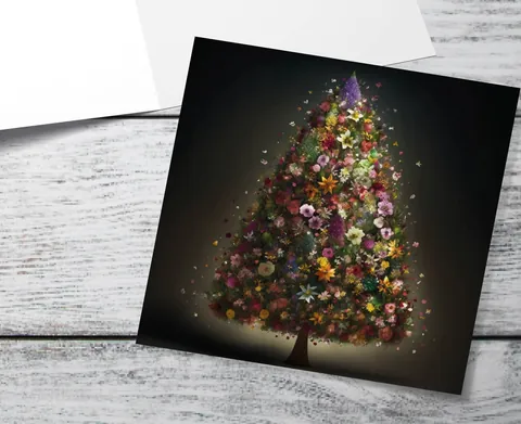 Pink Floral Christmas Tree Card - View 10
