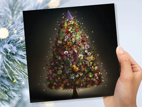 Pink Floral Christmas Tree Card - View 7