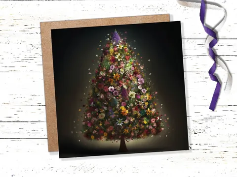Pink Floral Christmas Tree Card