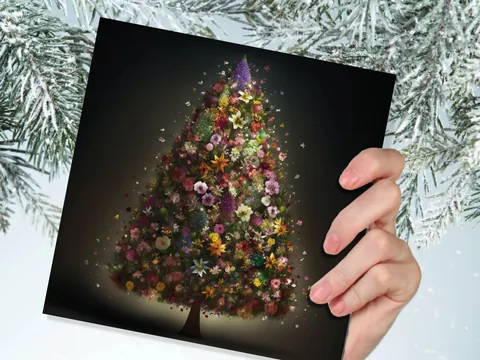 Pink Floral Christmas Tree Card - View 6