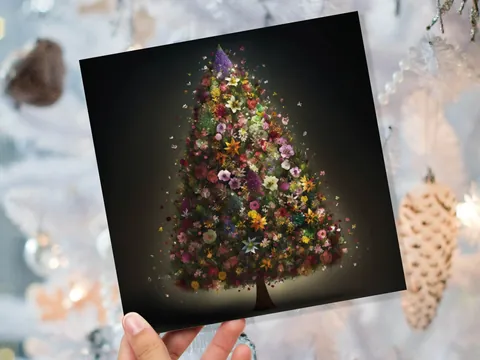 Pink Floral Christmas Tree Card - View 9