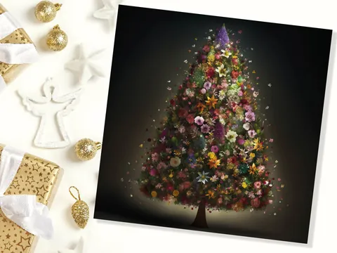 Pink Floral Christmas Tree Card - View 5