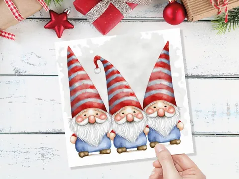 Cute Gonk Gnomes Christmas Card Red Blue White Watercolour Painting Pointy Hats and Beards Greetings Cards For Family Best Friends Xmas 2026 - View 9