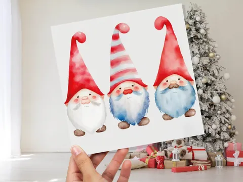 Gonk Christmas Card – Red Curled Hats - View 10