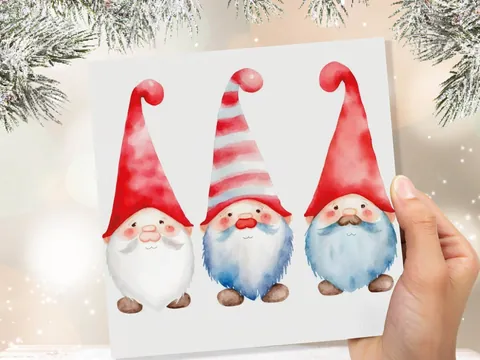 Gonk Christmas Card – Red Curled Hats - View 8
