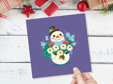 Purple Floral Snowman Christmas Card - View 8