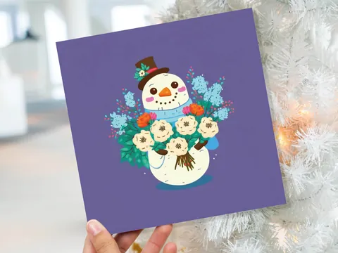 Purple Floral Snowman Christmas Card - View 9