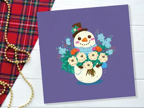 Purple Floral Snowman Christmas Card - View 5