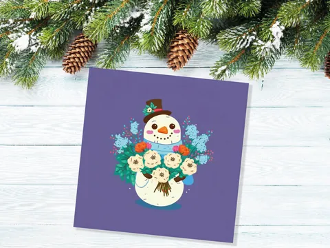 Purple Floral Snowman Christmas Card - View 4