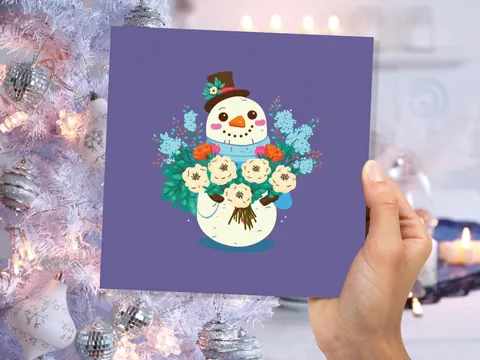 Purple Floral Snowman Christmas Card - View 3