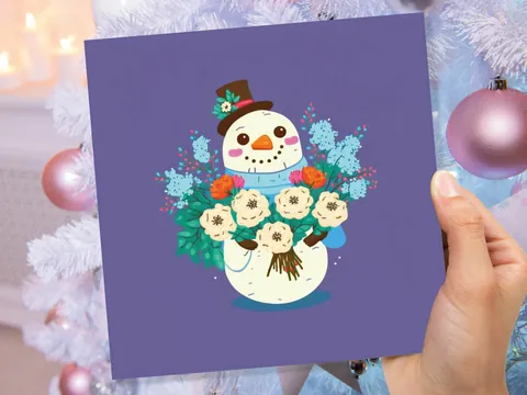Purple Floral Snowman Christmas Card - View 7