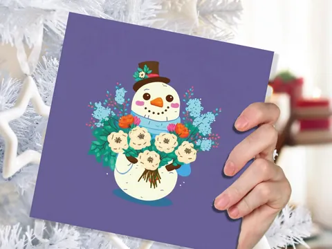 Purple Floral Snowman Christmas Card - View 6