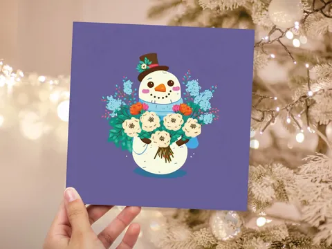 Purple Floral Snowman Christmas Card - View 2