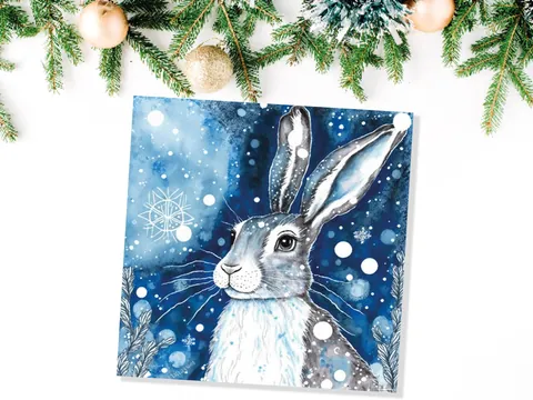 Blue Watercolour Winter Hare Card - View 8