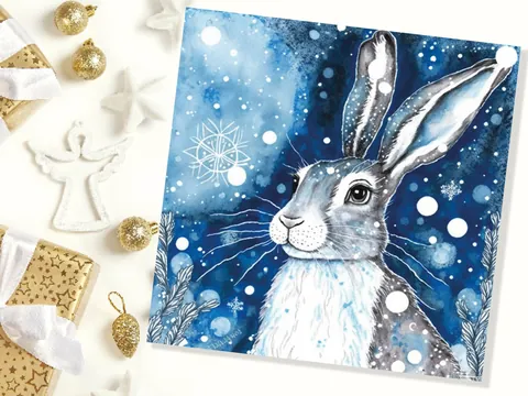 Blue Watercolour Winter Hare Card - View 6