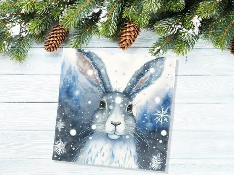 Winter Hare Card – Blue Snowflakes - View 4