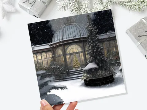 Winter Garden Card Greenhouse Orangery Gardeners Snow Victorian Mansion Country House Greetings Cards For Family Friends Xmas 2026 Thank You - View 2