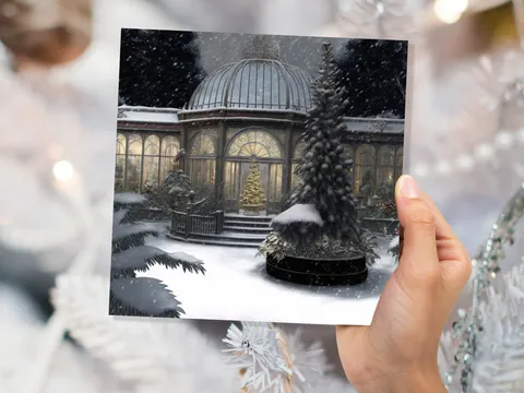 Winter Garden Card Greenhouse Orangery Gardeners Snow Victorian Mansion Country House Greetings Cards For Family Friends Xmas 2026 Thank You - View 7