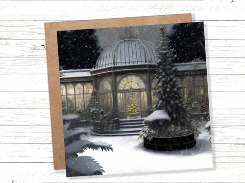 Winter Garden Card Greenhouse Orangery Gardeners Snow Victorian Mansion Country House Greetings Cards For Family Friends Xmas 2026 Thank You - View 9