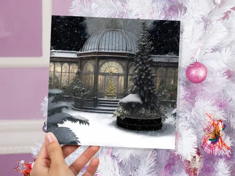 Winter Garden Card Greenhouse Orangery Gardeners Snow Victorian Mansion Country House Greetings Cards For Family Friends Xmas 2026 Thank You - View 8