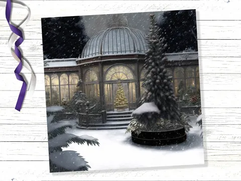 Winter Garden Card Greenhouse Orangery Gardeners Snow Victorian Mansion Country House Greetings Cards For Family Friends Xmas 2026 Thank You - View 4