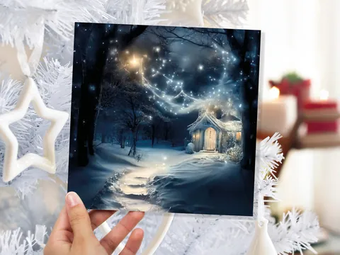 Magical Winter Christmas Card with Cosy Fairy Lights Snow Blue Whimsical Woodland Cottage Path Greetings Cards For Family Friends Xmas 2026 - View 8