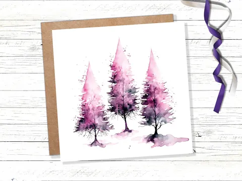 Purple Watercolour Christmas Trees Card - View 2